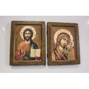 IS-1 Венчальная пара икон Спаситель и Казанская Божия матерь на ковчежной доске