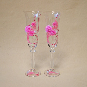 Свадебные бокалы "Розовые цветы"